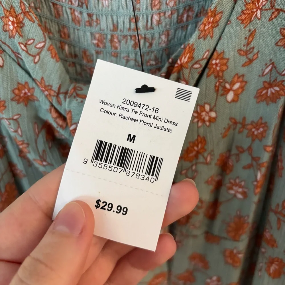 brand new! cotton on sage green & orange floral tie front mini/midi dress🧡 - Picture 6 of 6